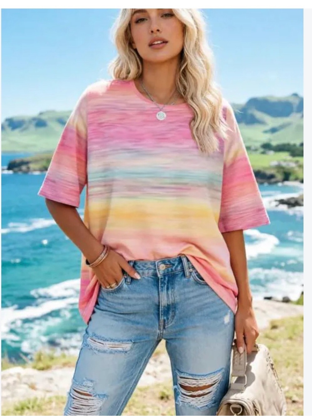 2/$20 - 3X -  Pastel Rainbow Short-Sleeve Tee - Pink Multicolor